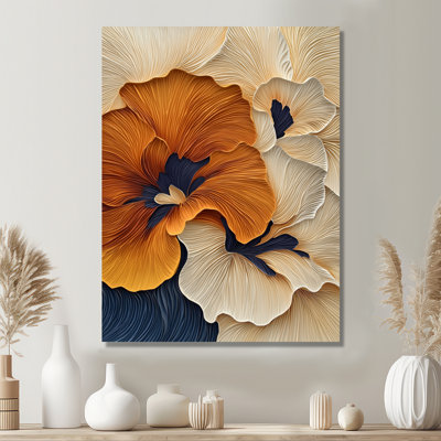 Pansy Velvet Petals In Orange And Beige I - Pansies Metal Wall Decor, Traditional Metal Print