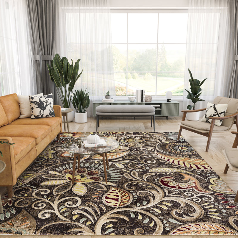 Tapis brun à motif floral Juliet, Rectangle 7 pi 10 po x 10 pi 3 po