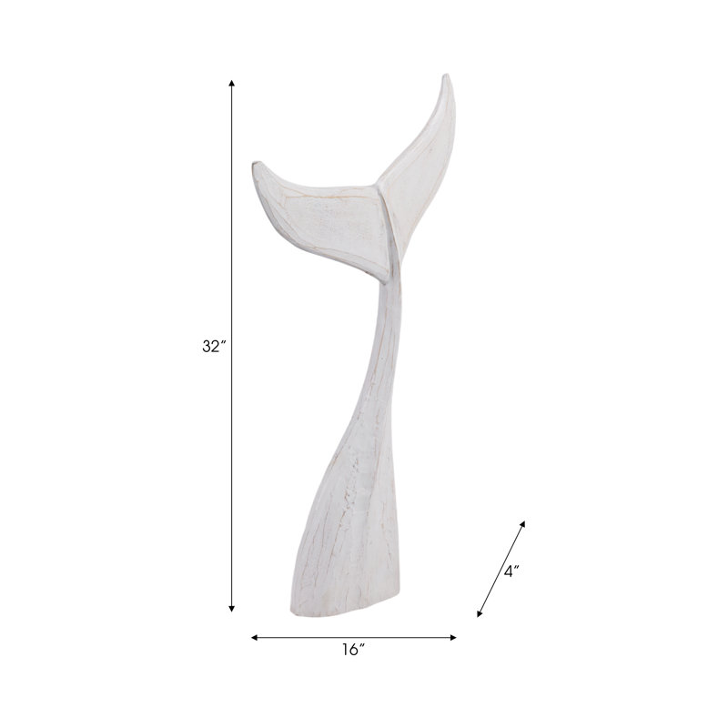 Artistic Whale Tail Figurine Sculpture - Nautical-Inspired Decorative Objects Statue - Modern Home Decor Accent For Living Room Styling - 33", White