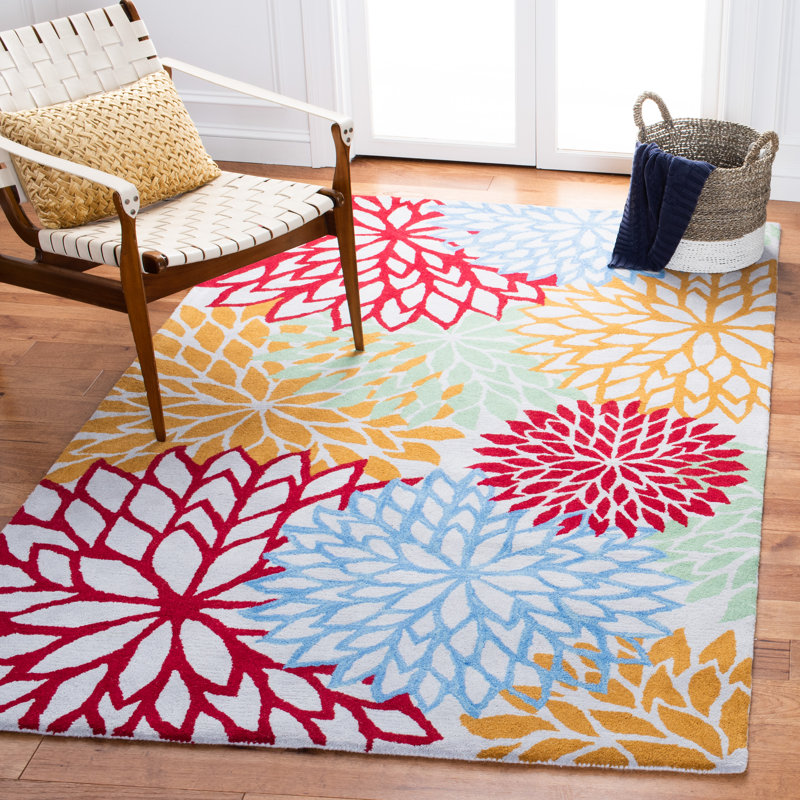 Tapis bleu / orange / rouge en coton touffeté à la main Strothers, Rectangle 4 pi x 6 pi