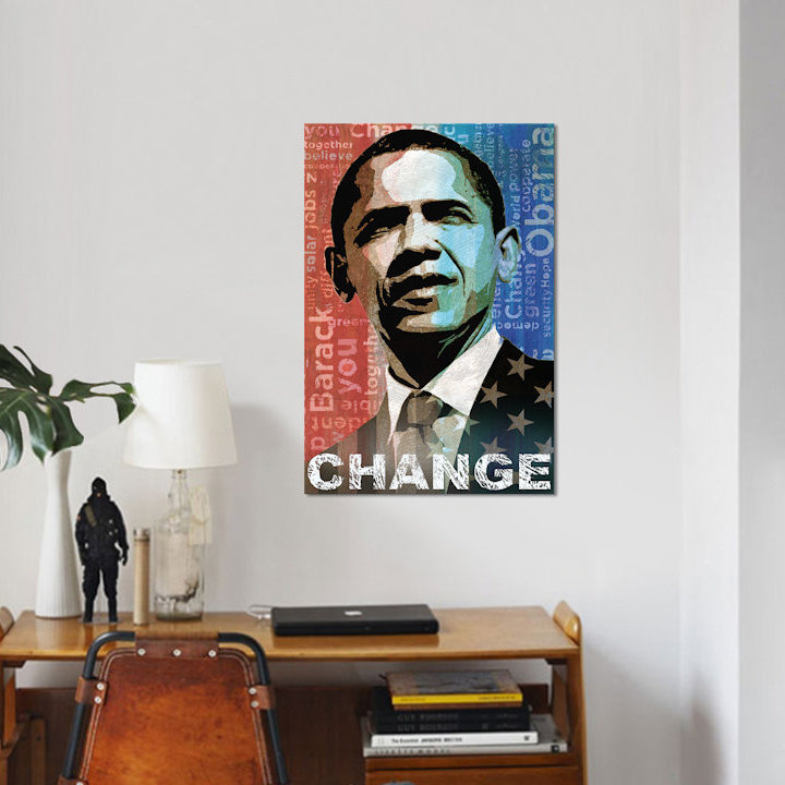 « obama : change », reproduction d’impression sur toile, H 40 po x l 26 po x P 1,5 po, Toile tendue, Pas de tapis