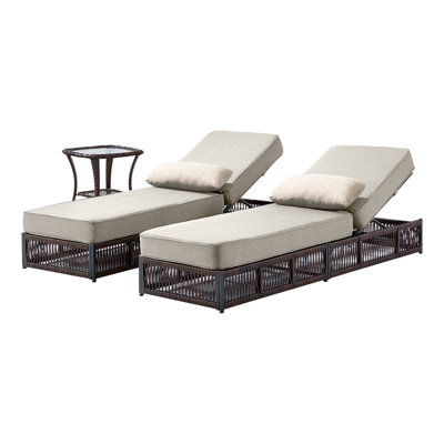 Ensemble 3 pièces de chaises longues d'extérieur Hayossy avec table d'appoint, fauteuils inclinables en osier de patio avec coussins épais