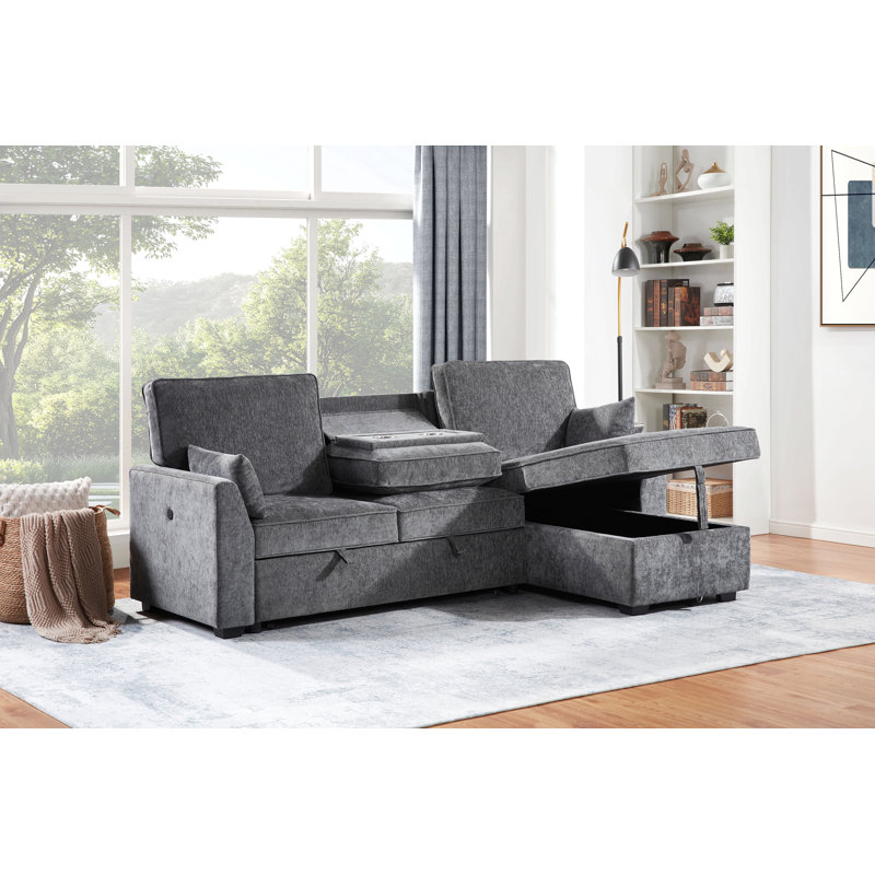 Canapé-lit modulaire en tissu gris foncé Emmy