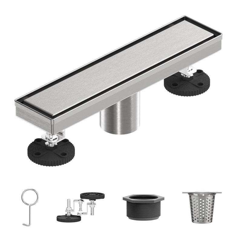 Drain linéaire de 12 po en acier inoxydable 304 pour un drainage rapide, drain de plancher pour salle de bain en nickel brossé