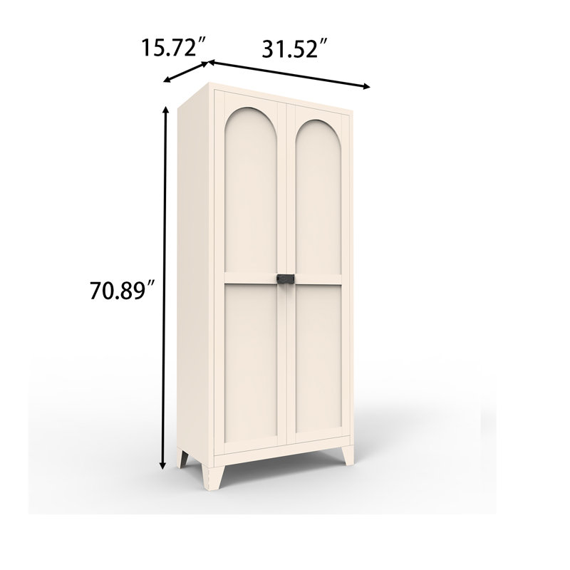 Armoire de rangement haute autoportante moderne verrouillable avec tablettes réglables et portes arquées
