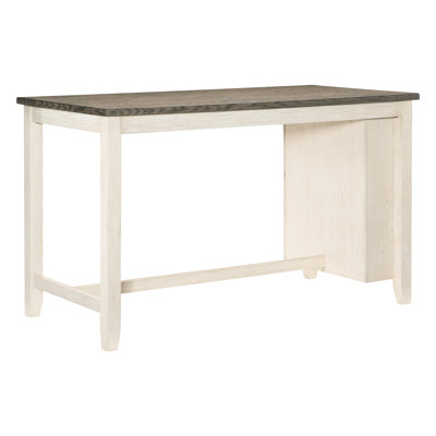 Table contemporaine à hauteur de comptoir avec tablette intégrée, pièce idéale pour la salle à manger en blanc antique et brun rosé
