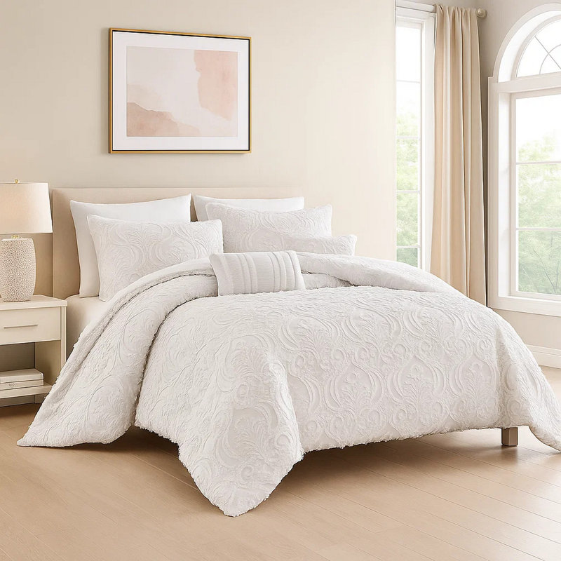 Ensemble d'édredon en microfibre 6 pièces, Édredon de très grande taille et 5 pièces suppl, Blanc