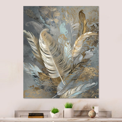 Plume dorée Extravaganza V - art mural en métal Glam Feather
