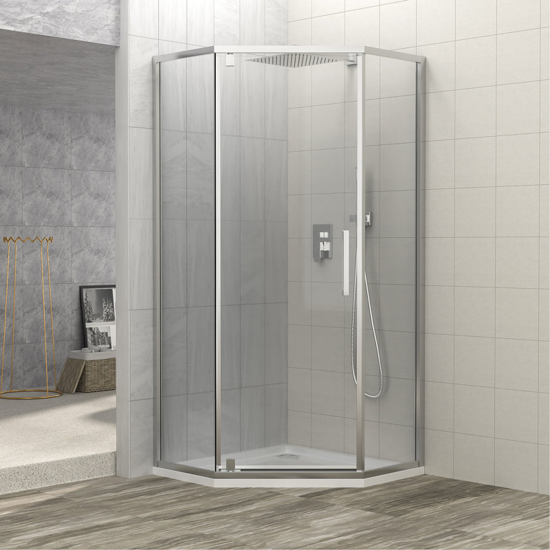 Porte de douche 34-1 / 8 "X 72" Cabine de douche semi-sans cadre à charnière, Chrome