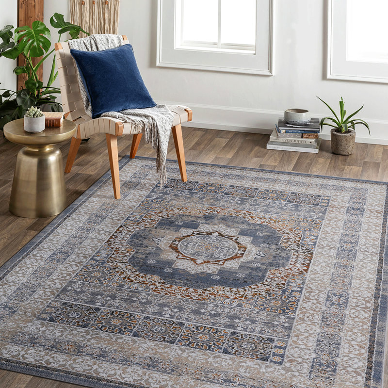 Stylish Loom & Area Rug 5X7 - Blue/ Medallion, Non-Shedding, Stain- For Office Space Medallion Floor Stain Kitchen