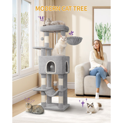 149 cm Cat Tree for Indoor Cats, Cat Tower with Large Hiding Cave, Scratching Post with Large Platforms, Multi-Level Cats Activity Center, Sisal Rope, Hammock 