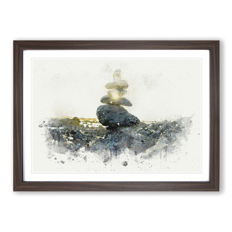 Rock Cairns with Sunlight in Abstract - Picture Frame Graphic Art Print, 35cm H x 50cm W x 2cm D, Walnut