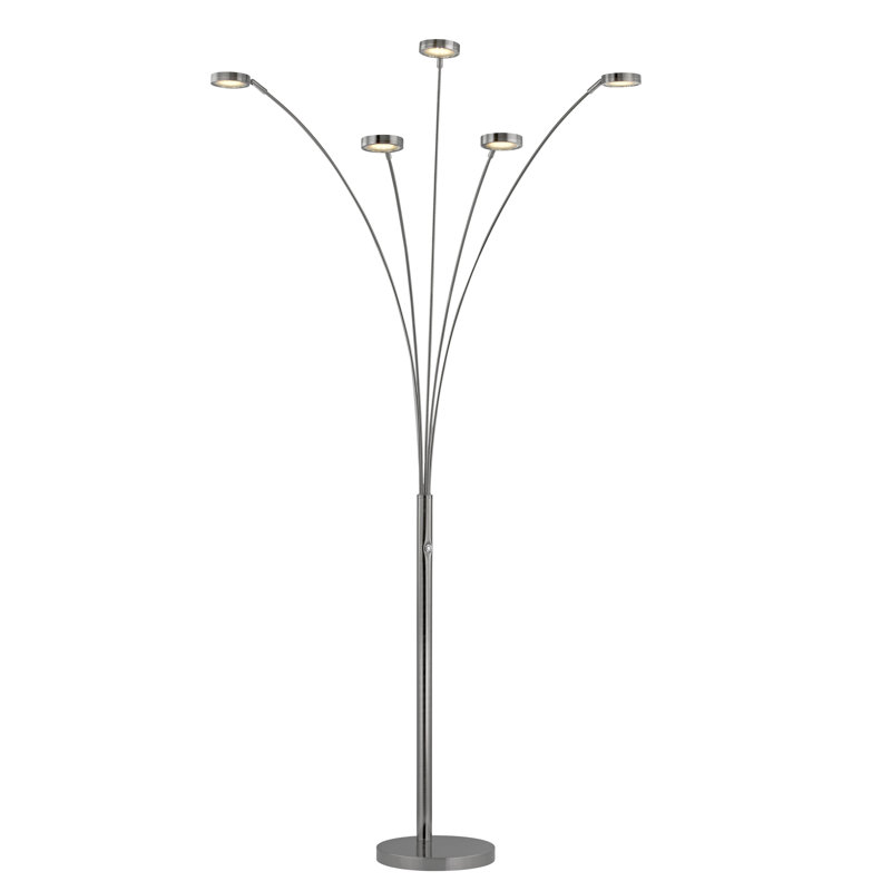 73" LED 5-Arched Floor Lamp With Touch Dimmer, Satin Nickel