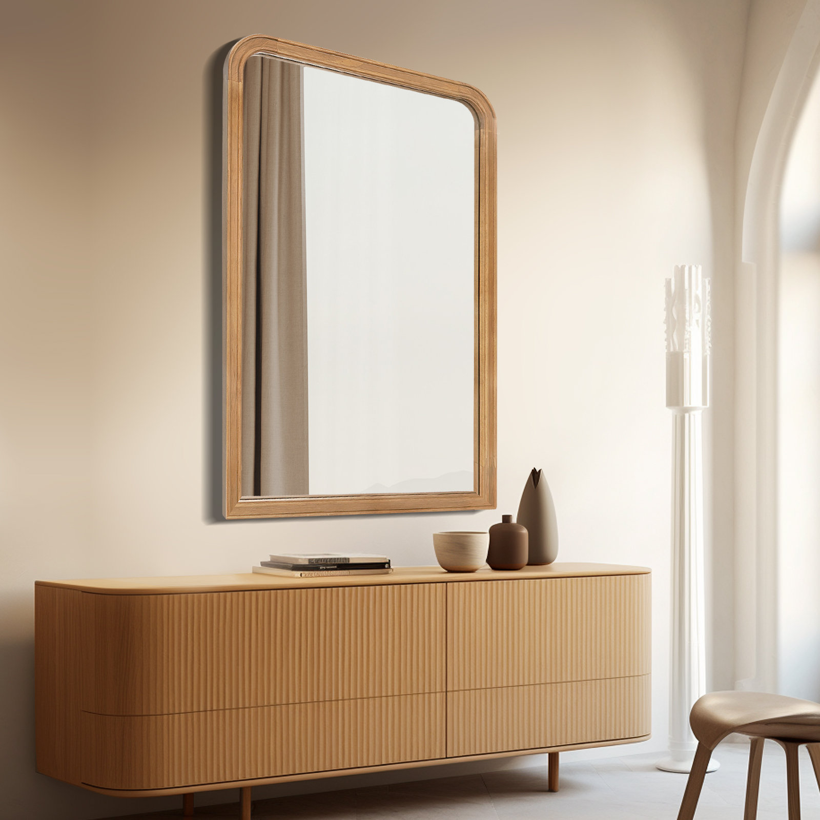 Ancell Solid Wood Mirror, 40" x 30", Natural Wood