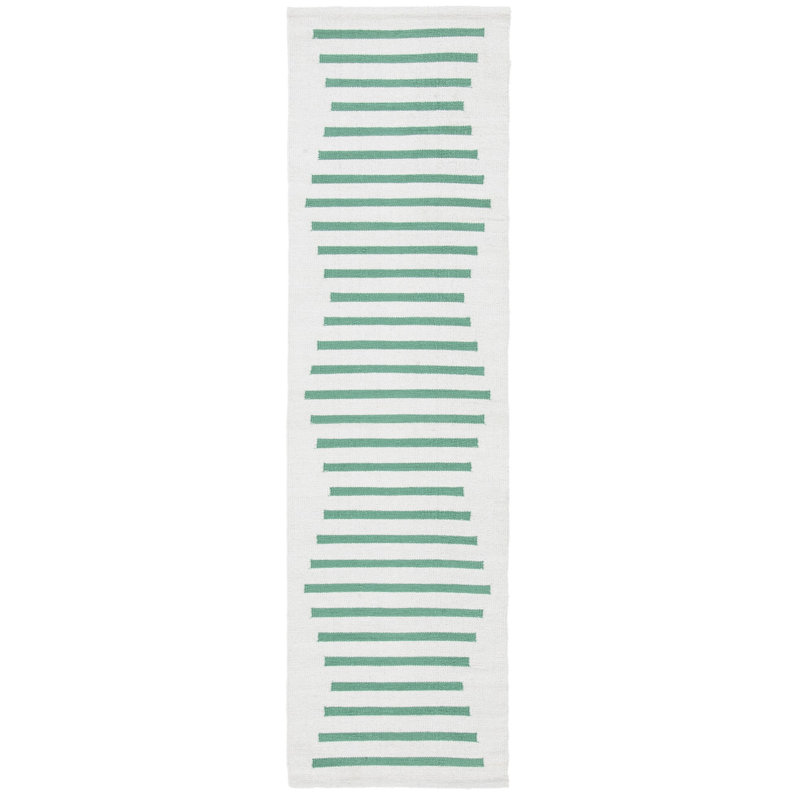 Esveidy Hand Woven Cotton Striped Rug, Runner 2'3" x 8'