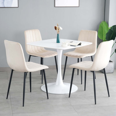 Chaise de salle à manger moderne en tissu, chaises d'appoint rembourrées en tissu avec pieds en métal pour meubles de maison, salon, cuisine, salle à manger, ensemble de 4