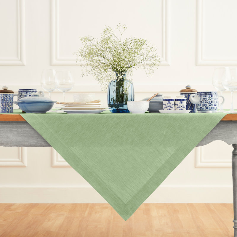 100% Pure Linen Table Throw - Athena, Chambray Green