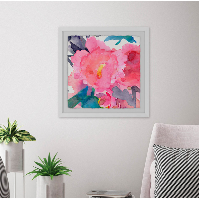 « rose pivoines ii », reproduction de peinture à l’aquarelle encadrée, H 24 po x l 24 po x P 1,5 po
