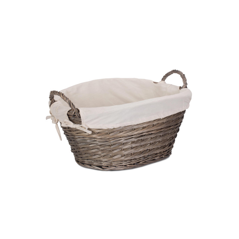 Wicker Wash Basket with Lining, 30cm H x 56cm W x 45cm D