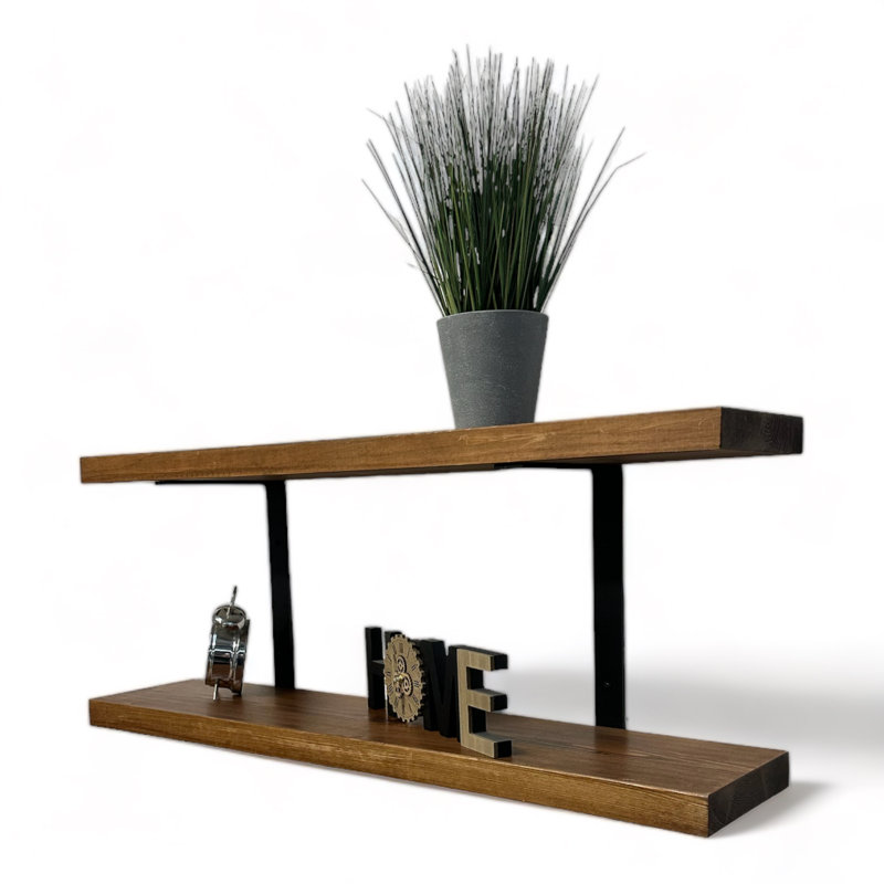 Choudhary Double Rustic Shelves Wall-Mounted Brackets Kitchen Decor, 4cm H x 110cm W x 22cm D, Tudor Oak