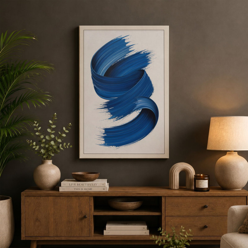 Blue Spirals Abstract - Wrapped Canvas, 18x12 - 45.7 x 30.5 cm, Ochre Border