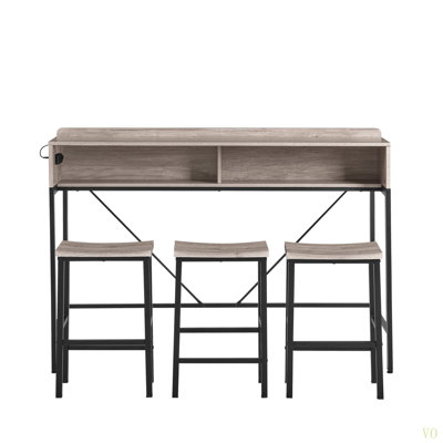 Ensemble de table de bar 59 pouces, table de salle à manger, table de canapé avec prise de courant et lumière DEL, 3 tabourets de selle, table de bar 4 pièces et chaises pour le salon, la salle à manger et la cuisine