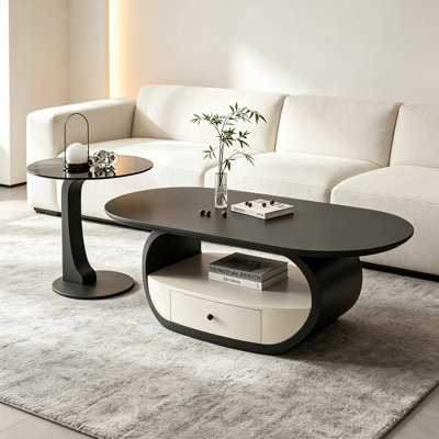 Table basse luxueuse et légère avec tiroir et tablette ouverte