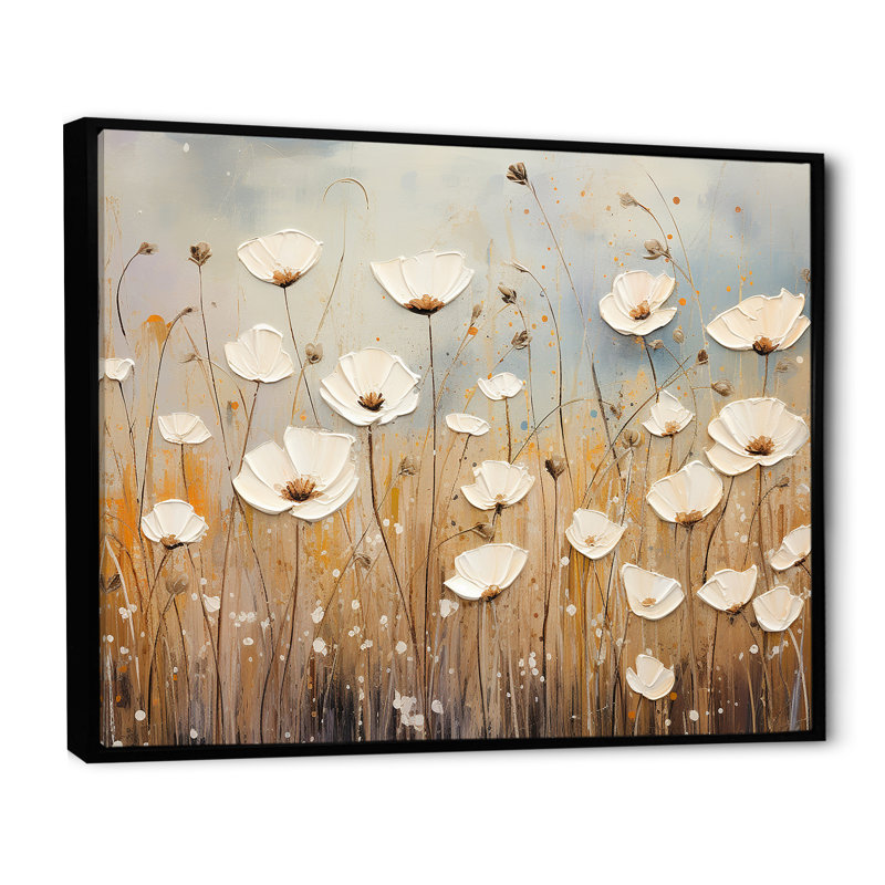 Beige fleurs de jardin murmures III, Cadre flottant noir, 12" H x 20" W