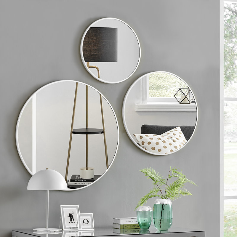 Round Metal Frame Wall Mirror Simple and Elegant Modern Design, 80cm H x 80cm W, White