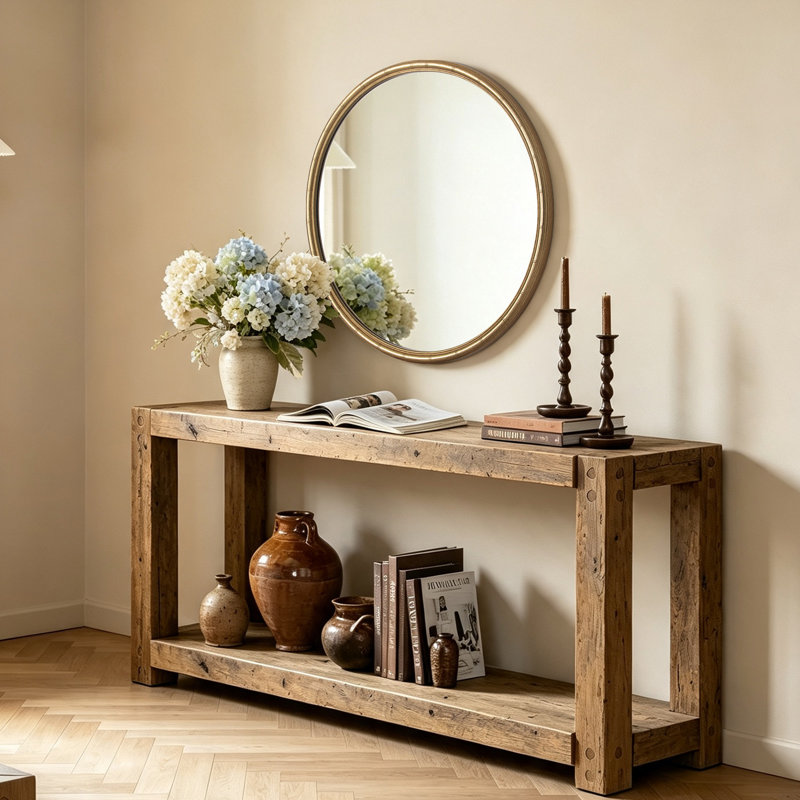 Bamboo Textured Round Wall Mirror, 28"