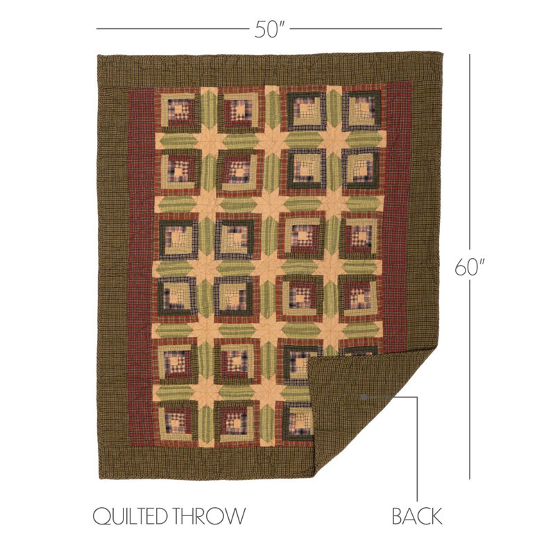 Moss Green and Deep Red Cotton Quilted Throw Blanket