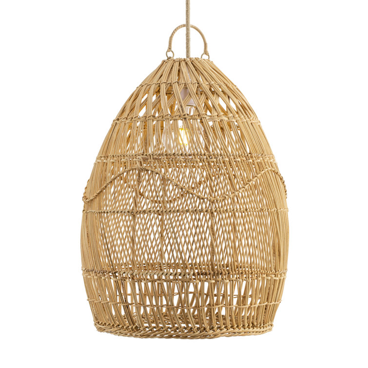 Annasha Pendant Light – 15" Natural Rattan Plug-In or Hardwired Light Fixture for Kitchen, Dining Room, or Bedroom in Boho and Coastal Styles