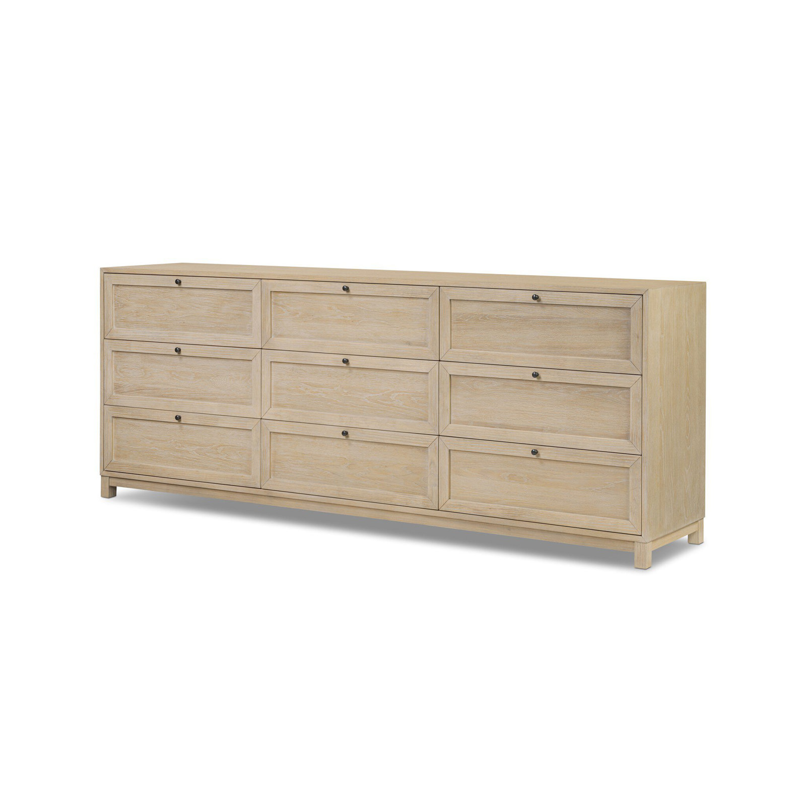 Sonata 9 Drawer 88" W Solid Wood Dresser, Light Bleach Oak Veneer