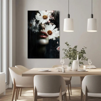 1Pc Framed Canvas Poster Print female portrait, daisy flower, dark surrealism style Wall Art Decor, Perfect for Room Decor Living Room Bedroom Office Kitchen Bathroom Home Decor, Ideal Home Wall Decoration Gift, 2D Flat