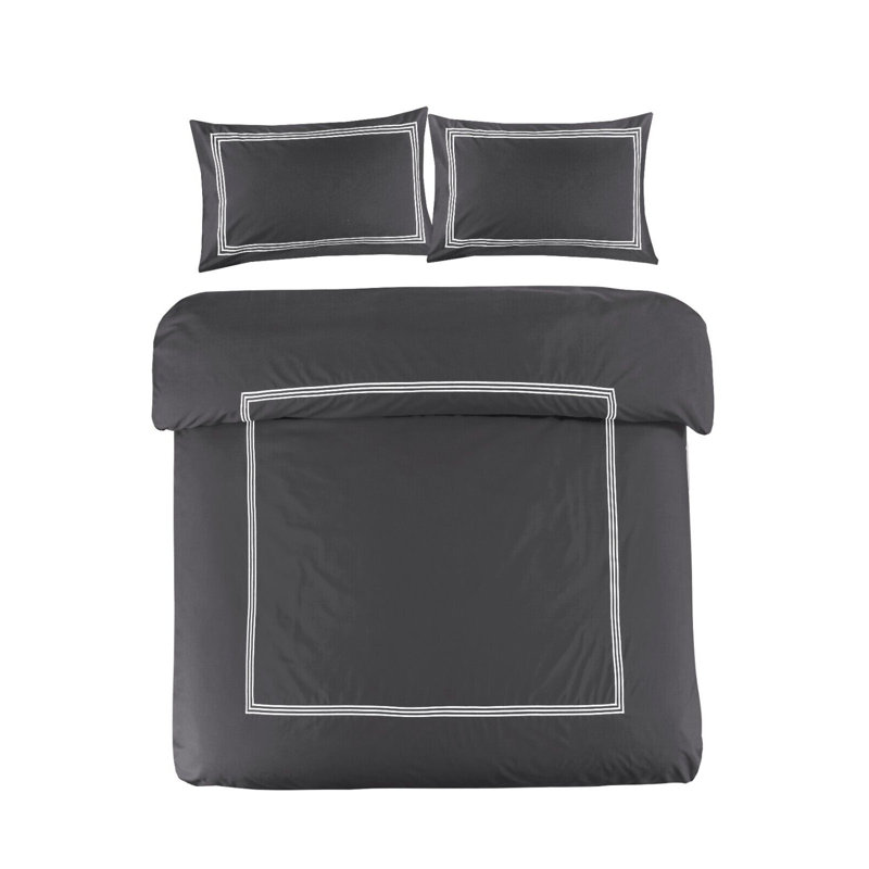 Harmonia Polyester Duvet Cover Set with Pillowcases, Charcoal/White, Super King Duvet Cover + 2 Standard Pillowcases
