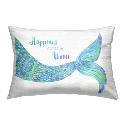 Mermaid Happiness Phrase Outdoor Printed Pillow by Jackie Decker