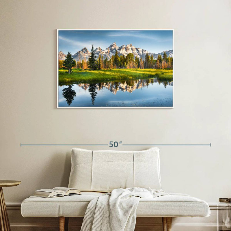 Grand Teton Reflection, Cadre flottant blanc, 37 po x 25 po