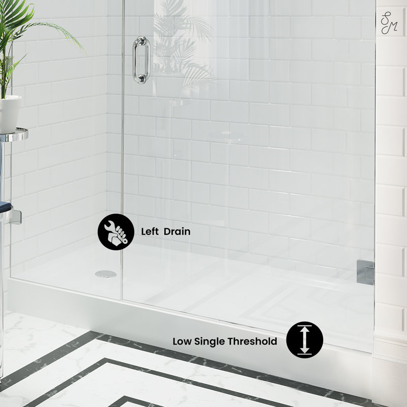 Voltaire 60" x 34" White Acrylic Shower Base with Left Drain