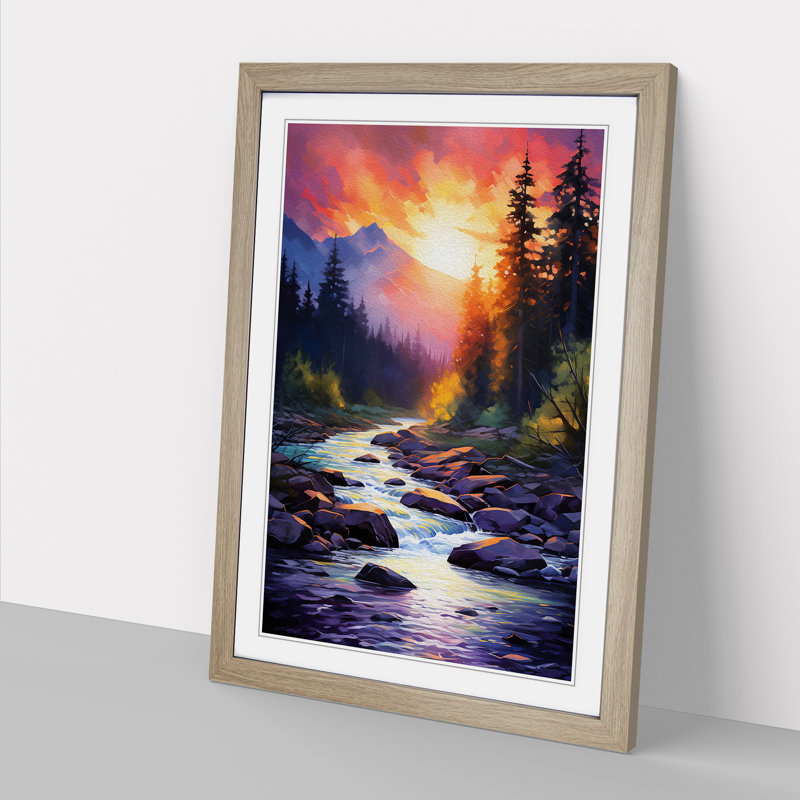 River Impressionism No.2 - Single Picture Frame Print on Wood, 46cm H x 34cm W x 2cm D, Oak