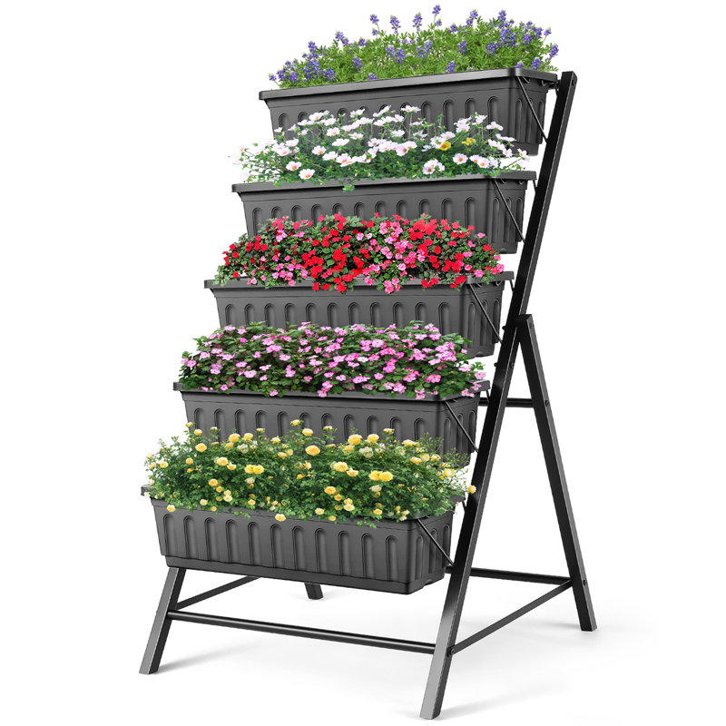Denishia 5-Tier Vertical Raised Garden Bed, 45" H x 26" W x 22.75" D, Dark Gray/Black, 1