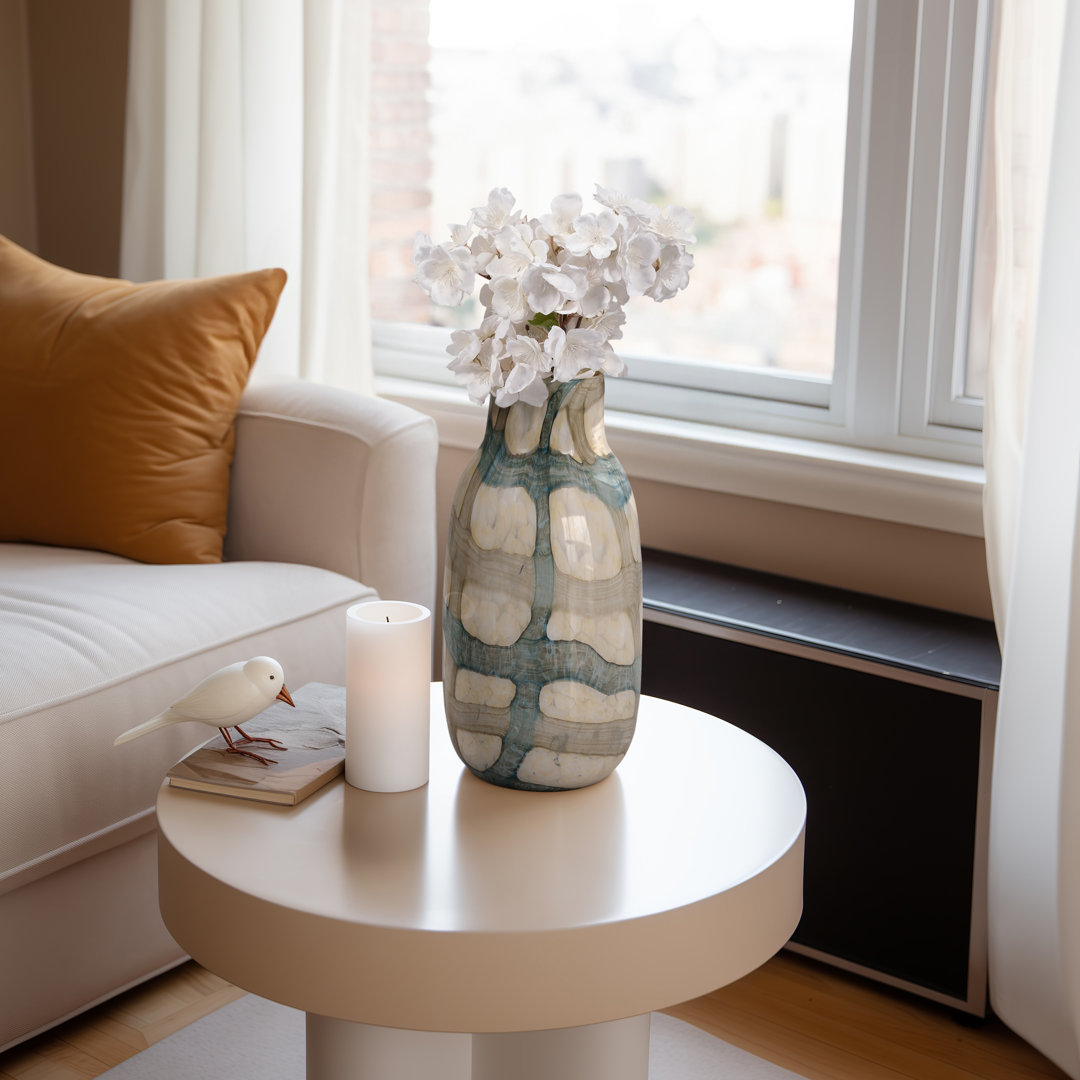 Chambre Flouressa Blue & Tan Glass Vase - Perfect for Modern Homes Wade Logan® 