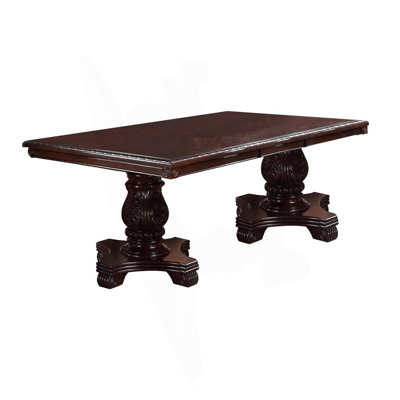 Formal Dining Room Table W Leaf Brown 1Pc Dining Table Only Double Pedestal Base Royal Rectangle Table