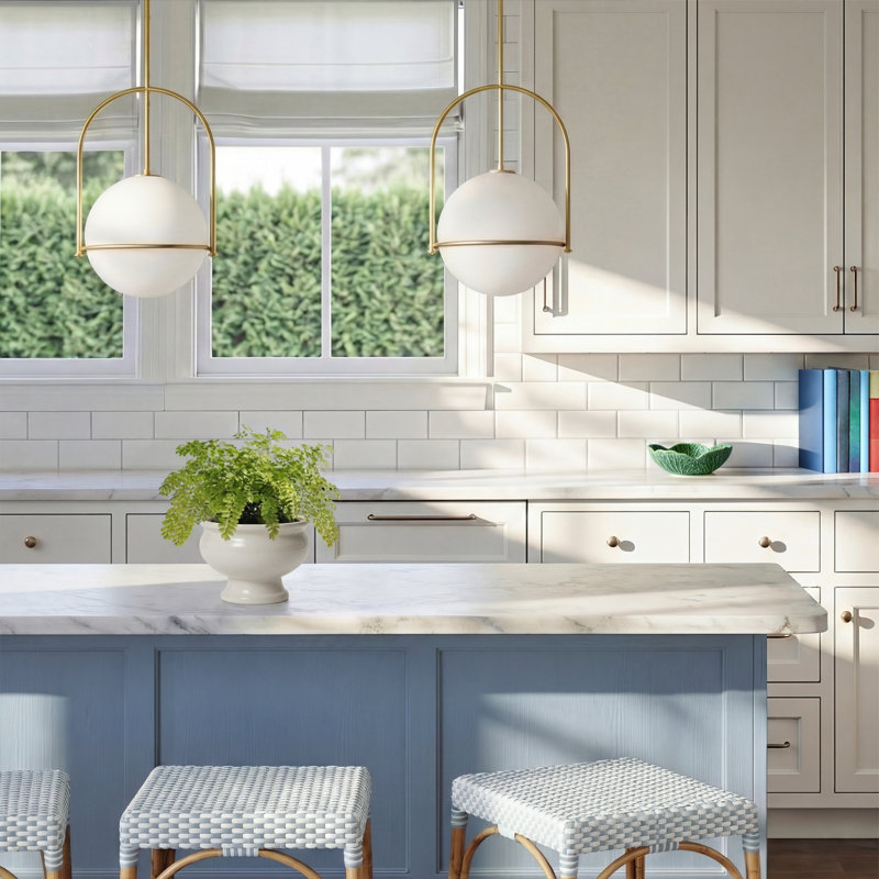 Arie Single Light Pendant w/ Globe Shade, 17" H x 11.5" W x 11.5" D, Heritage Brass