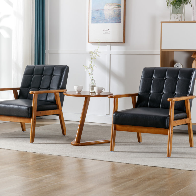 Ensemble de 2 chaises d'appoint avec table d'appoint, chaise d'appoint moderne Mid-Century, chaise d'appoint avec accoudoirs en bois, fauteuil de lecture confortable pour le salon, la chambre à coucher, le bureau