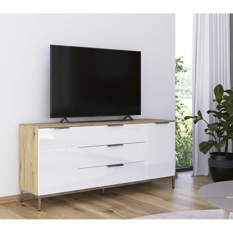 Flipp 3 - Drawer Chest of Drawers, Artisan Oak/White Glass/Chrome