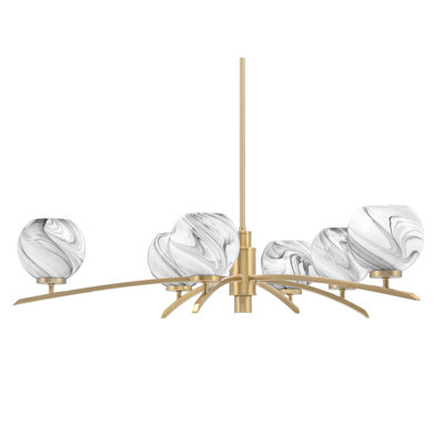Lustre à 6 lumières kurve au fini laiton nouvel âge avec verre tourbillon onyx de 5,75 po