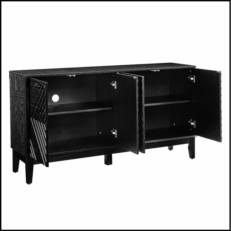 Buffet 60,5 po Mid-Century moderne avec tablettes réglables et motif géométrique, pour le salon et la cuisine