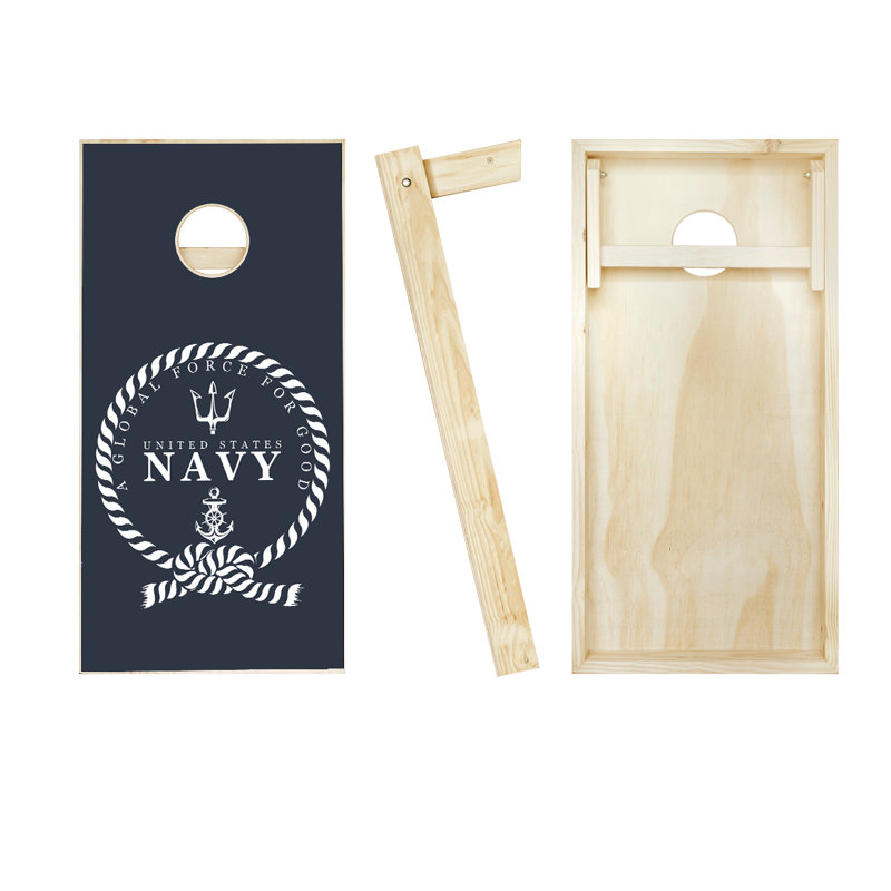 2' x 4' US Navy Global Force for Good Solid Wood Cornhole Set with Bags, Red/Orange