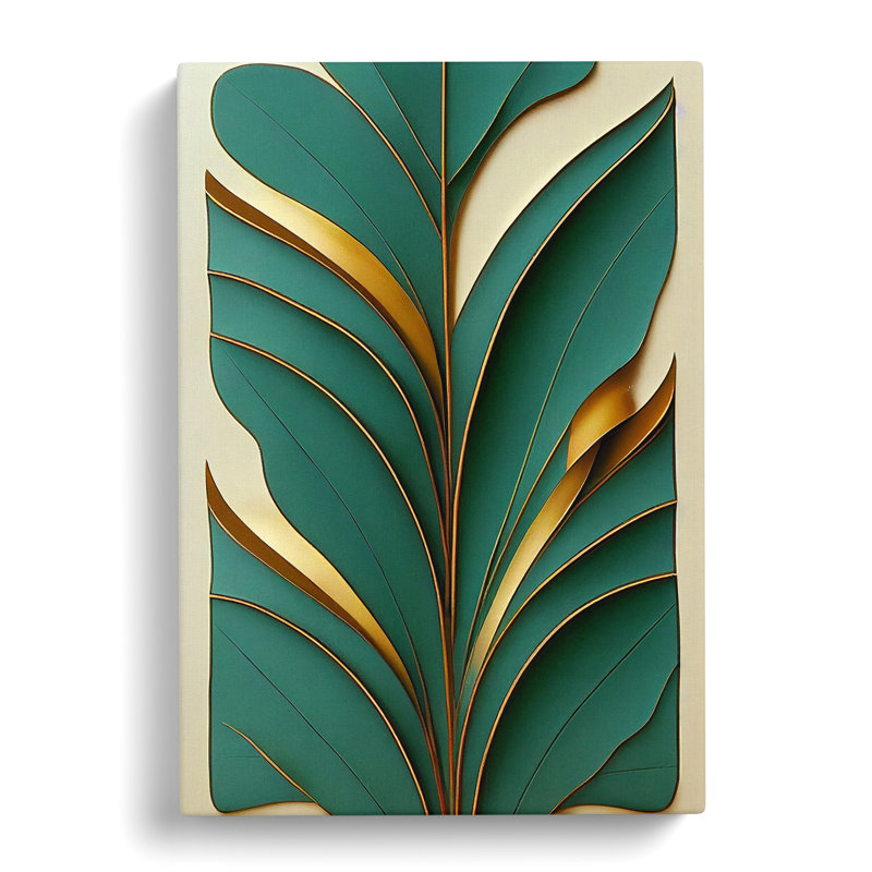 Leaf Art Deco No.5 - Print, Wrapped Canvas, No Matte, 50cm H x 35cm W