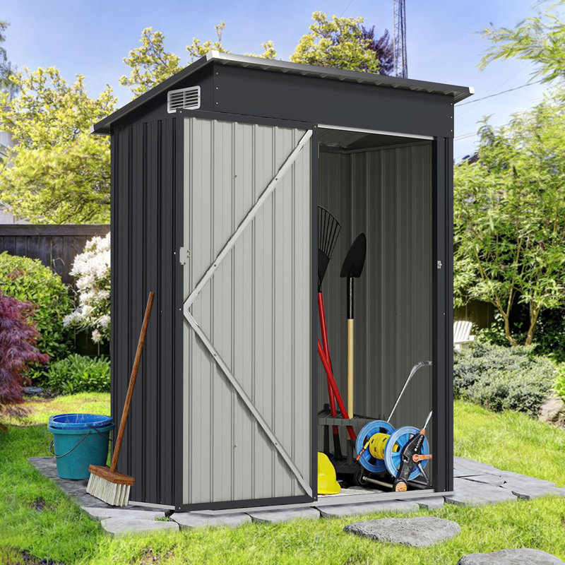 All-Weather Storage Shed Utility Tool House W/Top Sloping Design-Grey